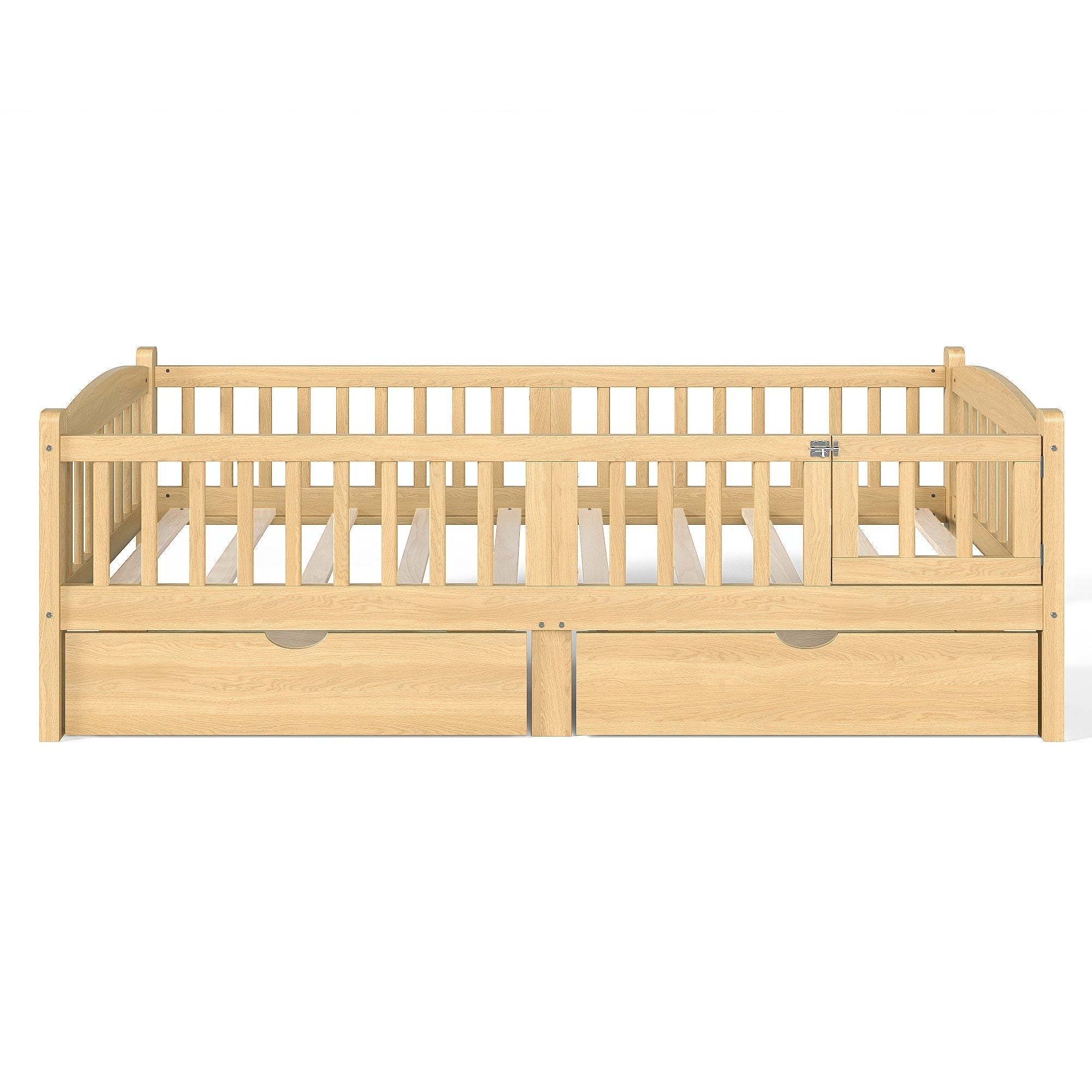Bellemave® Twin Platform Bed with Full - Length Guardrails & Storage Drawers, Kids Low Bed with Cute Headboard, No Box Spring Needed, White - Bellemave