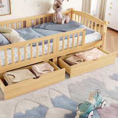 Bellemave® Twin Platform Bed with Full - Length Guardrails & Storage Drawers, Kids Low Bed with Cute Headboard, No Box Spring Needed, White - Bellemave