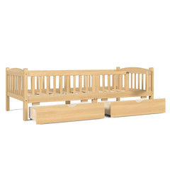 Bellemave® Twin Platform Bed with Full - Length Guardrails & Storage Drawers, Kids Low Bed with Cute Headboard, No Box Spring Needed, White - Bellemave
