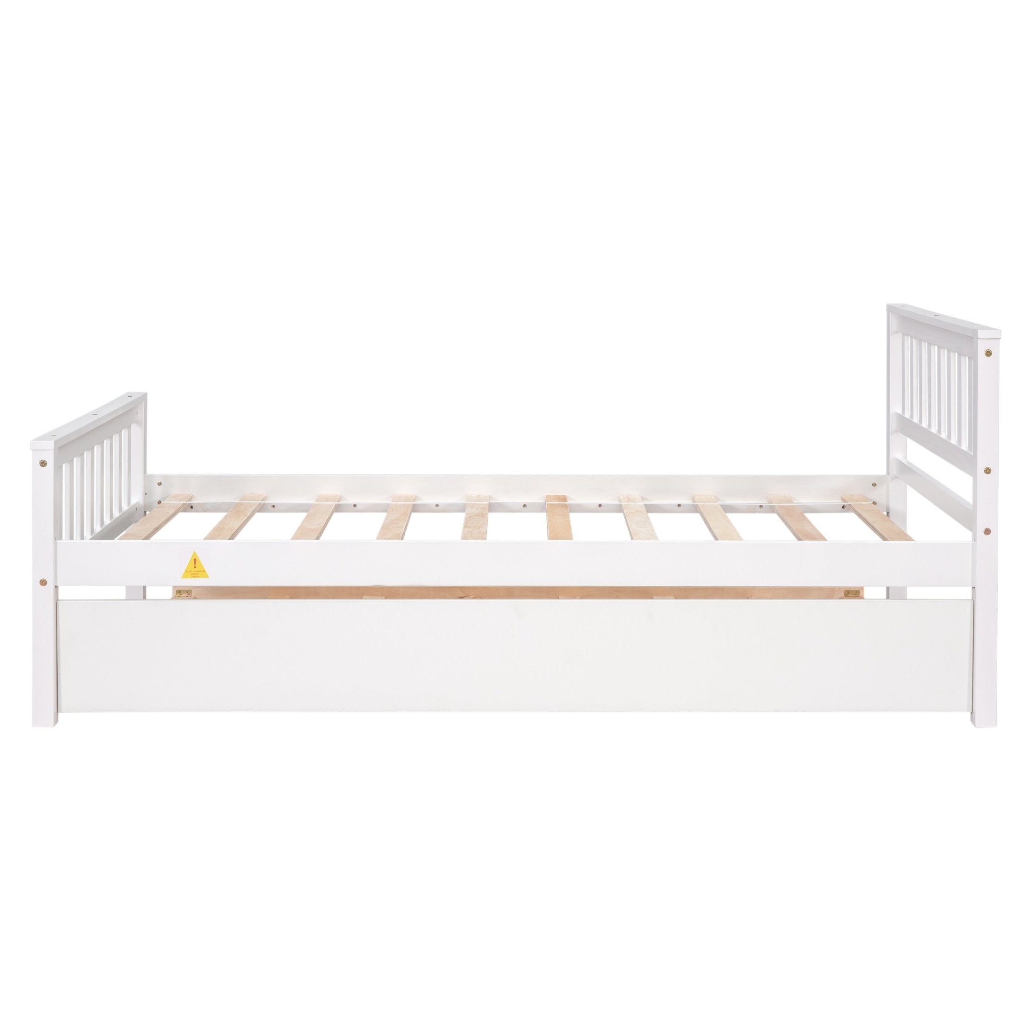 Bellemave® Twin Platform Bed with Pull - Out Trundle | Solid Rubber Wood, Slatted Headboard - Bellemave