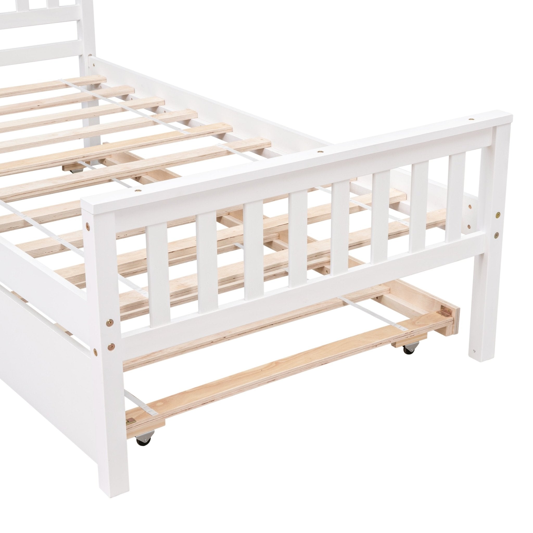 Bellemave® Twin Platform Bed with Pull - Out Trundle | Solid Rubber Wood, Slatted Headboard - Bellemave