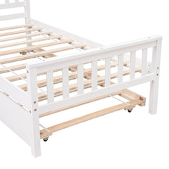 Bellemave® Twin Platform Bed with Pull - Out Trundle | Solid Rubber Wood, Slatted Headboard - Bellemave