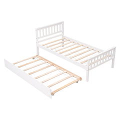 Bellemave® Twin Platform Bed with Pull - Out Trundle | Solid Rubber Wood, Slatted Headboard - Bellemave
