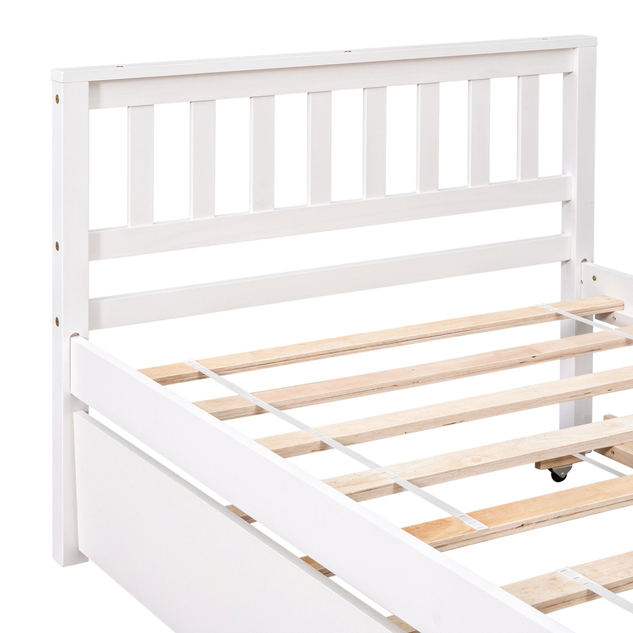 Bellemave® Twin Platform Bed with Pull - Out Trundle | Solid Rubber Wood, Slatted Headboard - Bellemave