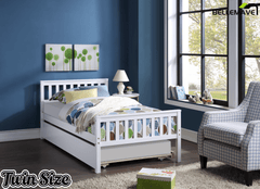 Bellemave® Twin Platform Bed with Pull - Out Trundle | Solid Rubber Wood, Slatted Headboard - Bellemave