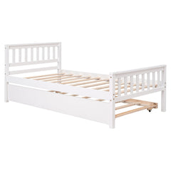 Bellemave® Twin Platform Bed with Pull - Out Trundle | Solid Rubber Wood, Slatted Headboard - Bellemave