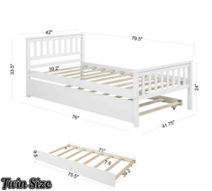 Bellemave® Twin Platform Bed with Pull - Out Trundle | Solid Rubber Wood, Slatted Headboard - Bellemave