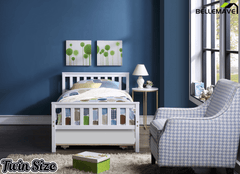 Bellemave® Twin Platform Bed with Pull - Out Trundle | Solid Rubber Wood, Slatted Headboard - Bellemave