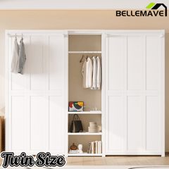 Bellemave® Twin Size 2 in 1 Design Metal Foldable Murphy Bed with Wardrobe, Shelves and Power Outlets, - Bellemave