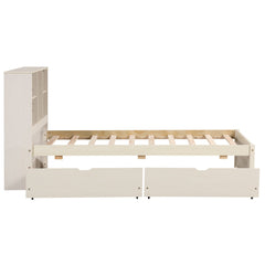 Bellemave® Twin Size Bed Frame with Storage Drawers & Storage Headboard, Wood Platform Bed with Bookcase & Charging Station,Grey - Bellemave