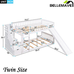 Bellemave® Twin Size Bunk Bed with 3 Drawers and Slide - Bellemave