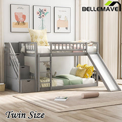 Bellemave® Twin Size Bunk Bed with 3 Drawers and Slide - Bellemave