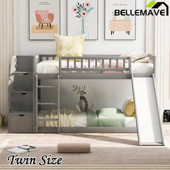 Bellemave® Twin Size Bunk Bed with 3 Drawers and Slide - Bellemave