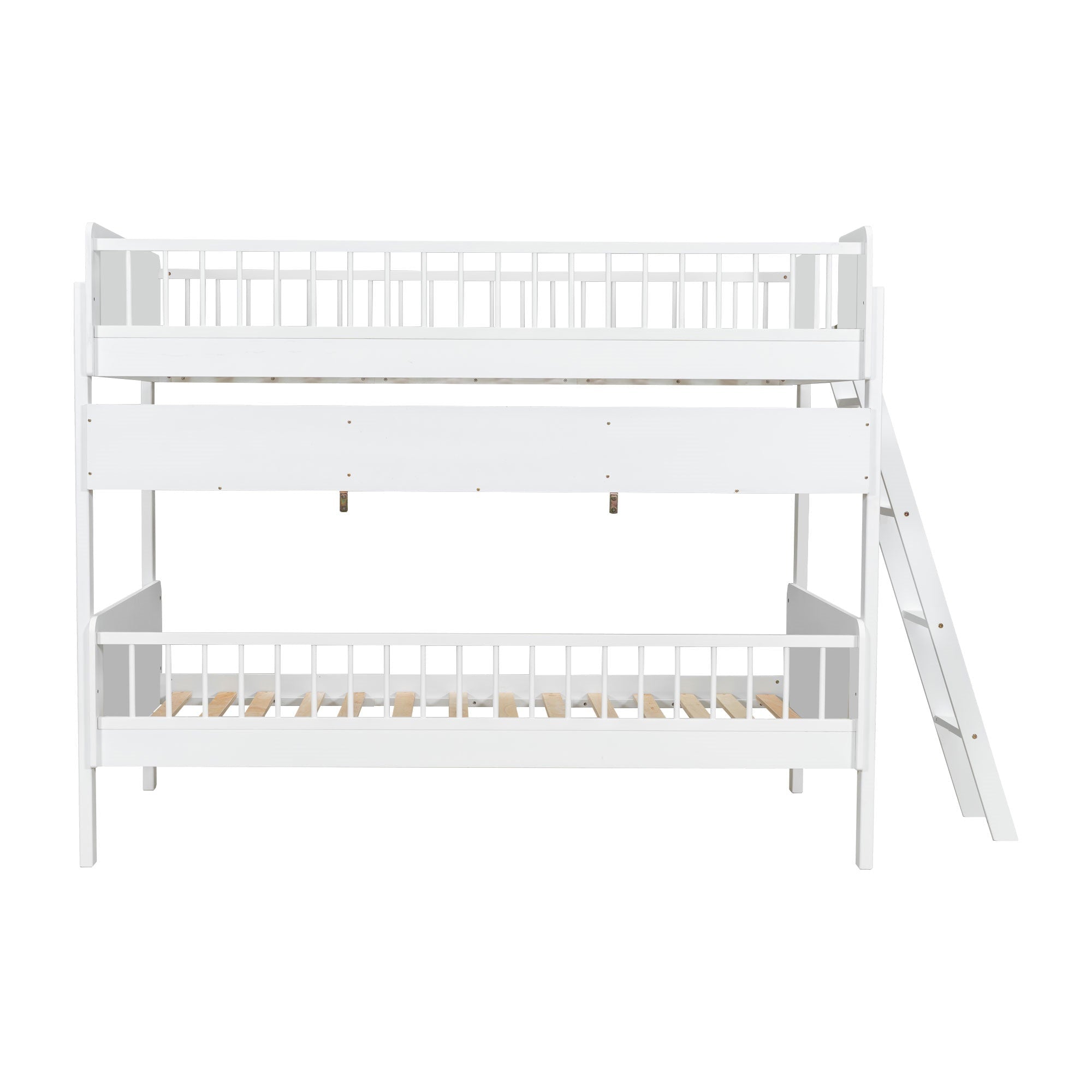 Bellemave® Twin Size Bunk Bed with 3 Storage Shelves, Safety Guardrails & Interchangeable Ladder, Space Saving Design for Kids Room, White - Bellemave