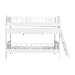 Bellemave® Twin Size Bunk Bed with 3 Storage Shelves, Safety Guardrails & Interchangeable Ladder, Space Saving Design for Kids Room, White - Bellemave