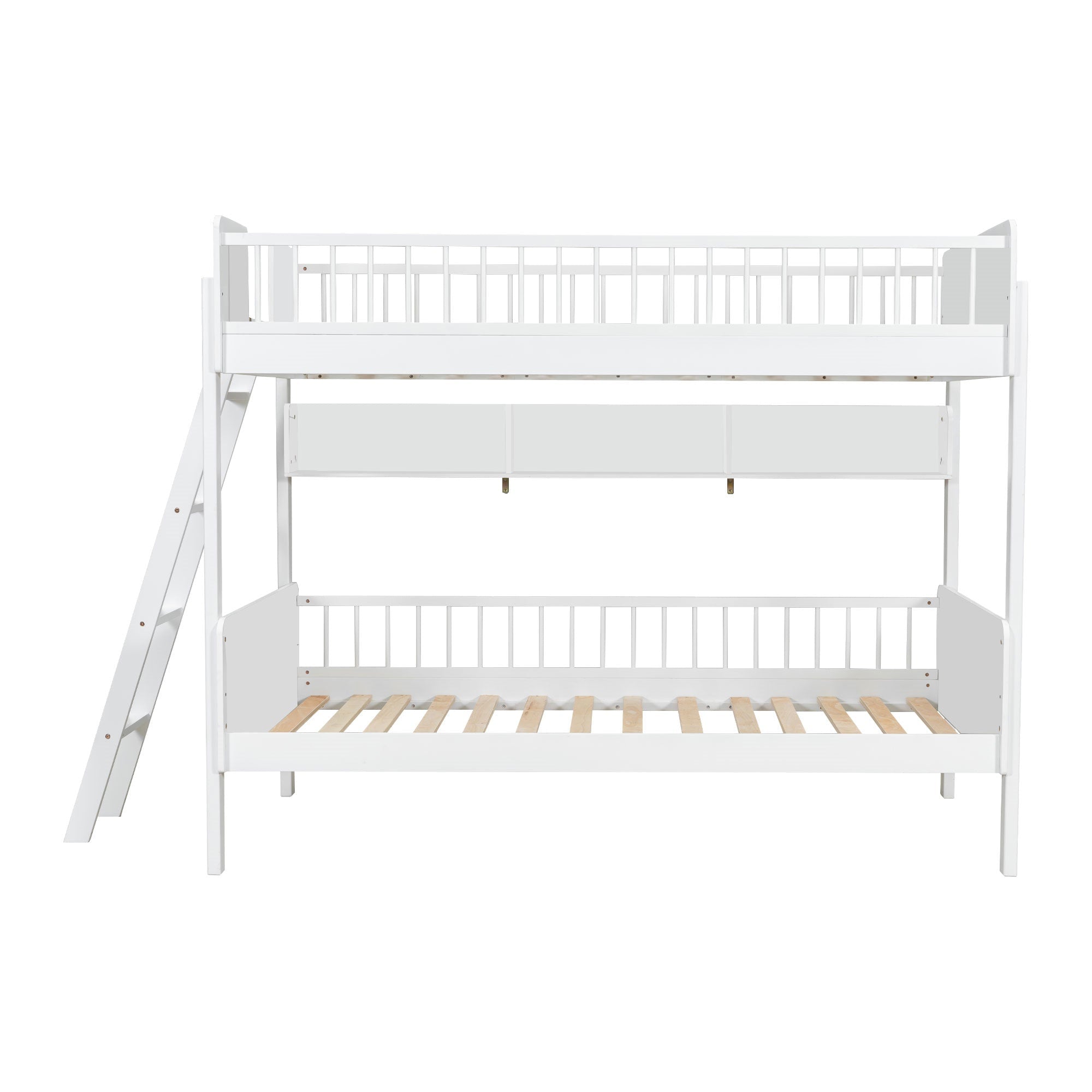 Bellemave® Twin Size Bunk Bed with 3 Storage Shelves, Safety Guardrails & Interchangeable Ladder, Space Saving Design for Kids Room, White - Bellemave