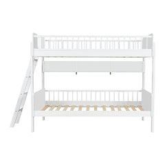 Bellemave® Twin Size Bunk Bed with 3 Storage Shelves, Safety Guardrails & Interchangeable Ladder, Space Saving Design for Kids Room, White - Bellemave