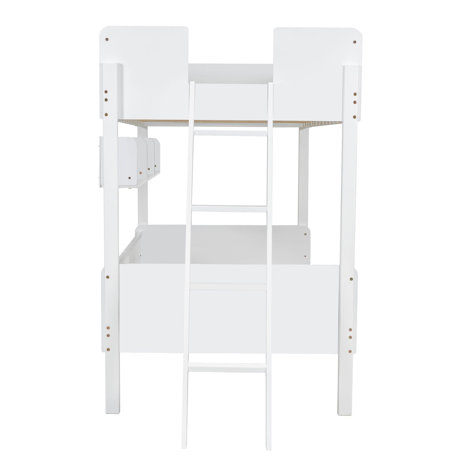Bellemave® Twin Size Bunk Bed with 3 Storage Shelves, Safety Guardrails & Interchangeable Ladder, Space Saving Design for Kids Room, White - Bellemave