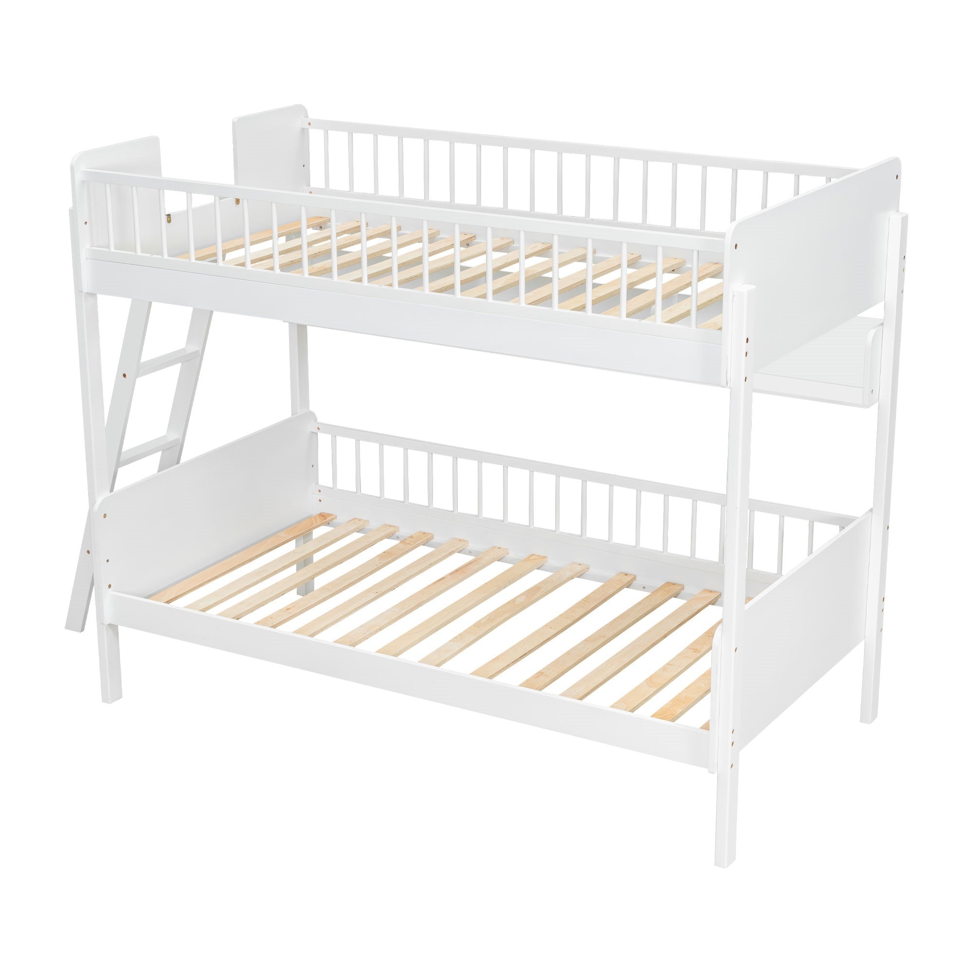 Bellemave® Twin Size Bunk Bed with 3 Storage Shelves, Safety Guardrails & Interchangeable Ladder, Space Saving Design for Kids Room, White - Bellemave
