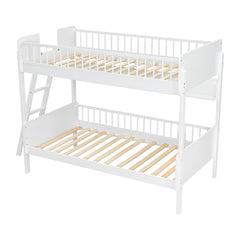 Bellemave® Twin Size Bunk Bed with 3 Storage Shelves, Safety Guardrails & Interchangeable Ladder, Space Saving Design for Kids Room, White - Bellemave