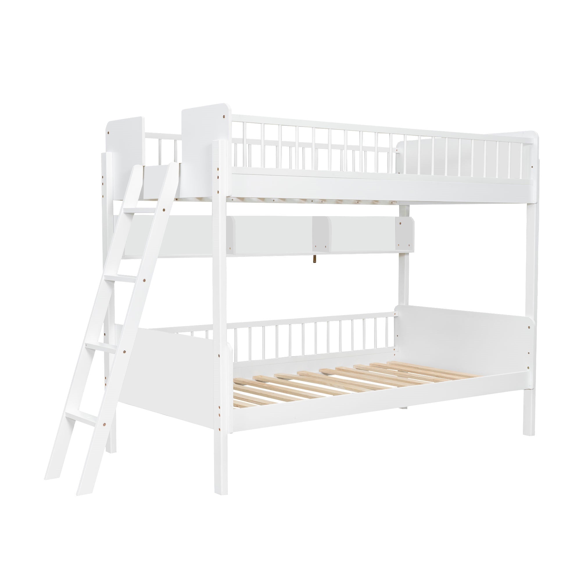Bellemave® Twin Size Bunk Bed with 3 Storage Shelves, Safety Guardrails & Interchangeable Ladder, Space Saving Design for Kids Room, White - Bellemave