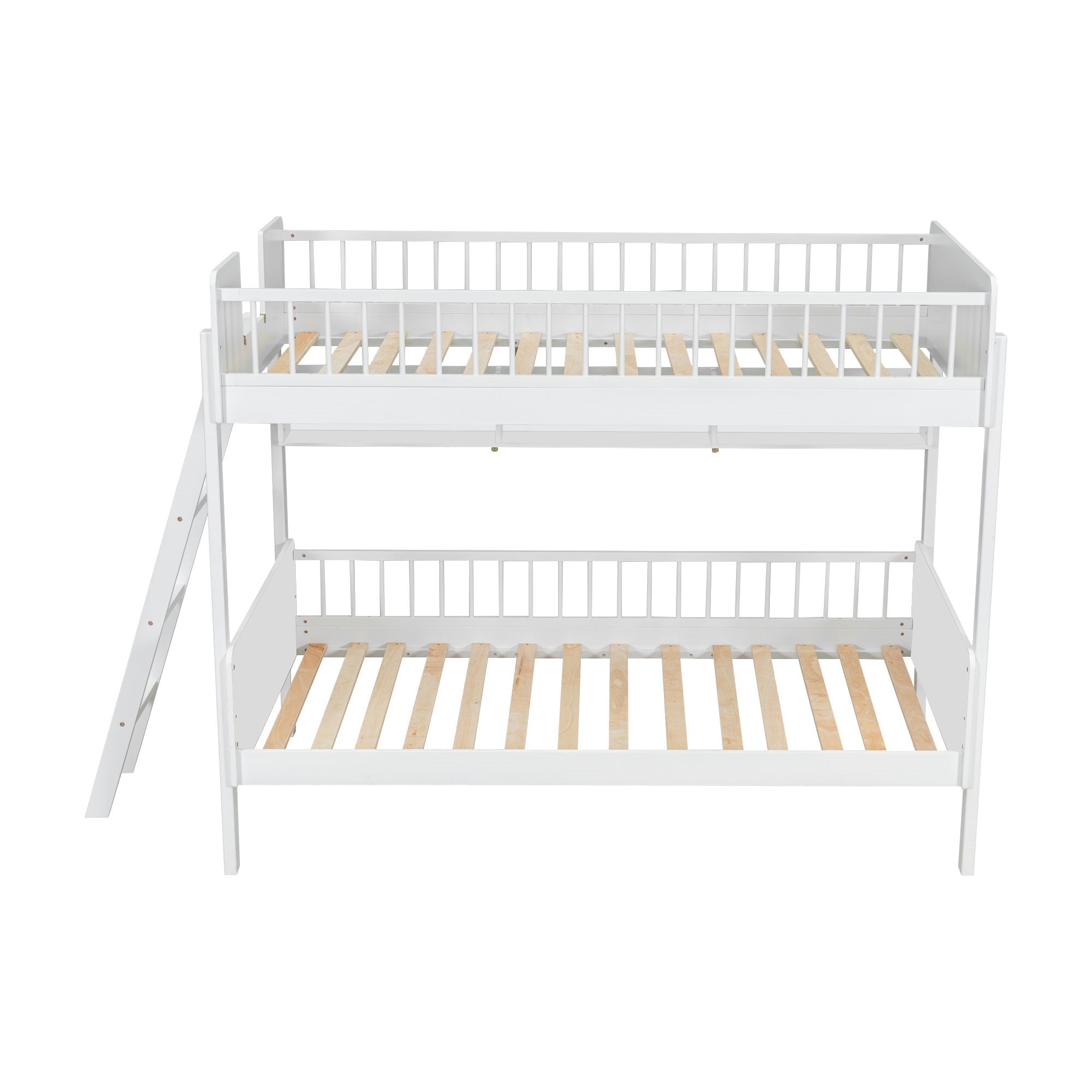 Bellemave® Twin Size Bunk Bed with 3 Storage Shelves, Safety Guardrails & Interchangeable Ladder, Space Saving Design for Kids Room, White - Bellemave