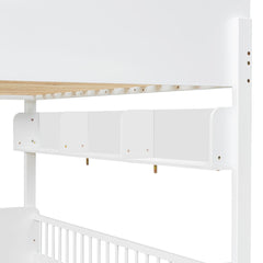 Bellemave® Twin Size Bunk Bed with 3 Storage Shelves, Safety Guardrails & Interchangeable Ladder, Space Saving Design for Kids Room, White - Bellemave