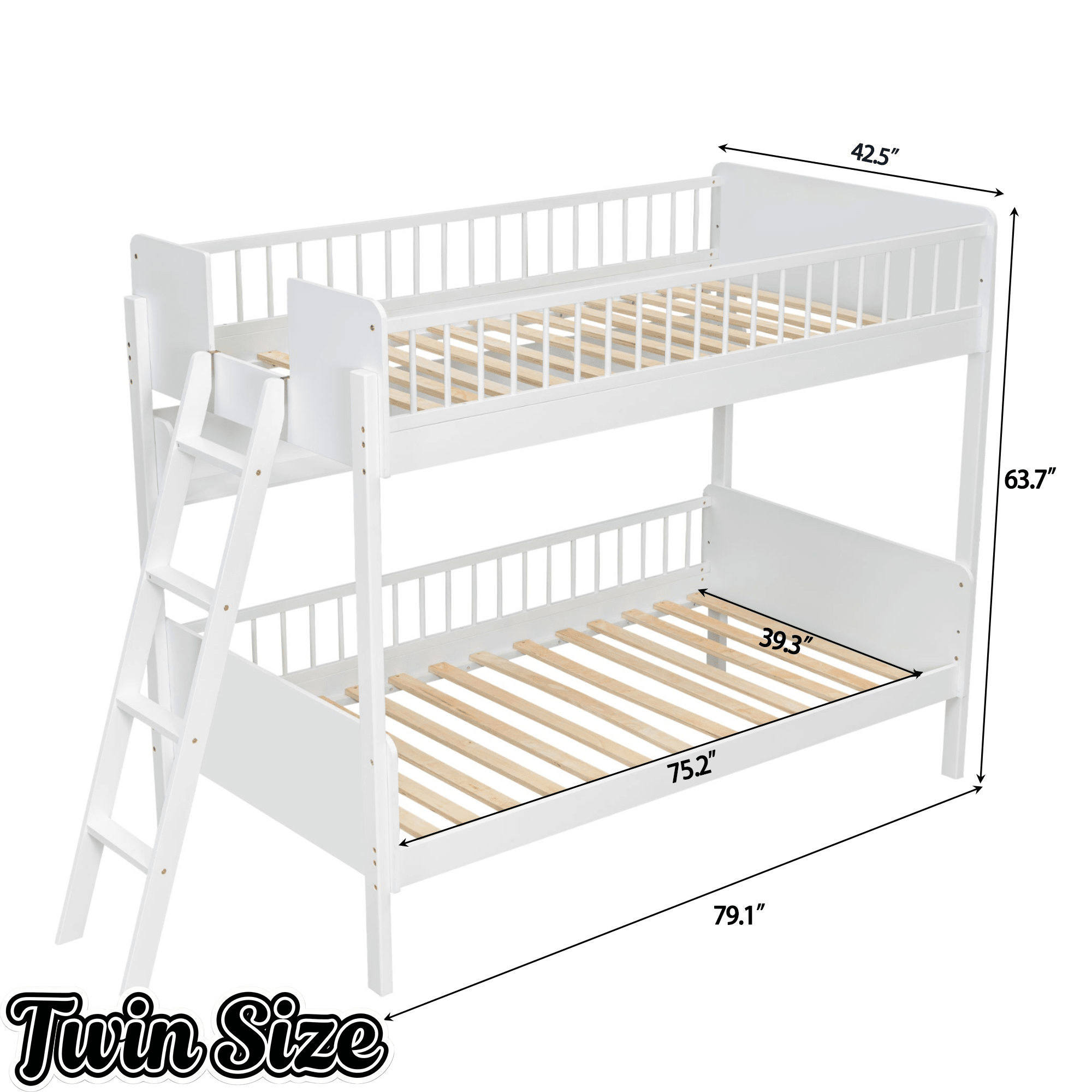 Bellemave® Twin Size Bunk Bed with 3 Storage Shelves, Safety Guardrails & Interchangeable Ladder, Space Saving Design for Kids Room, White - Bellemave