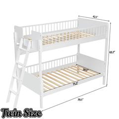 Bellemave® Twin Size Bunk Bed with 3 Storage Shelves, Safety Guardrails & Interchangeable Ladder, Space Saving Design for Kids Room, White - Bellemave