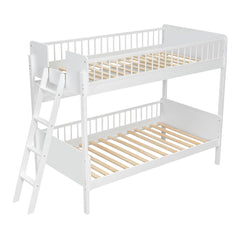 Bellemave® Twin Size Bunk Bed with 3 Storage Shelves, Safety Guardrails & Interchangeable Ladder, Space Saving Design for Kids Room, White - Bellemave