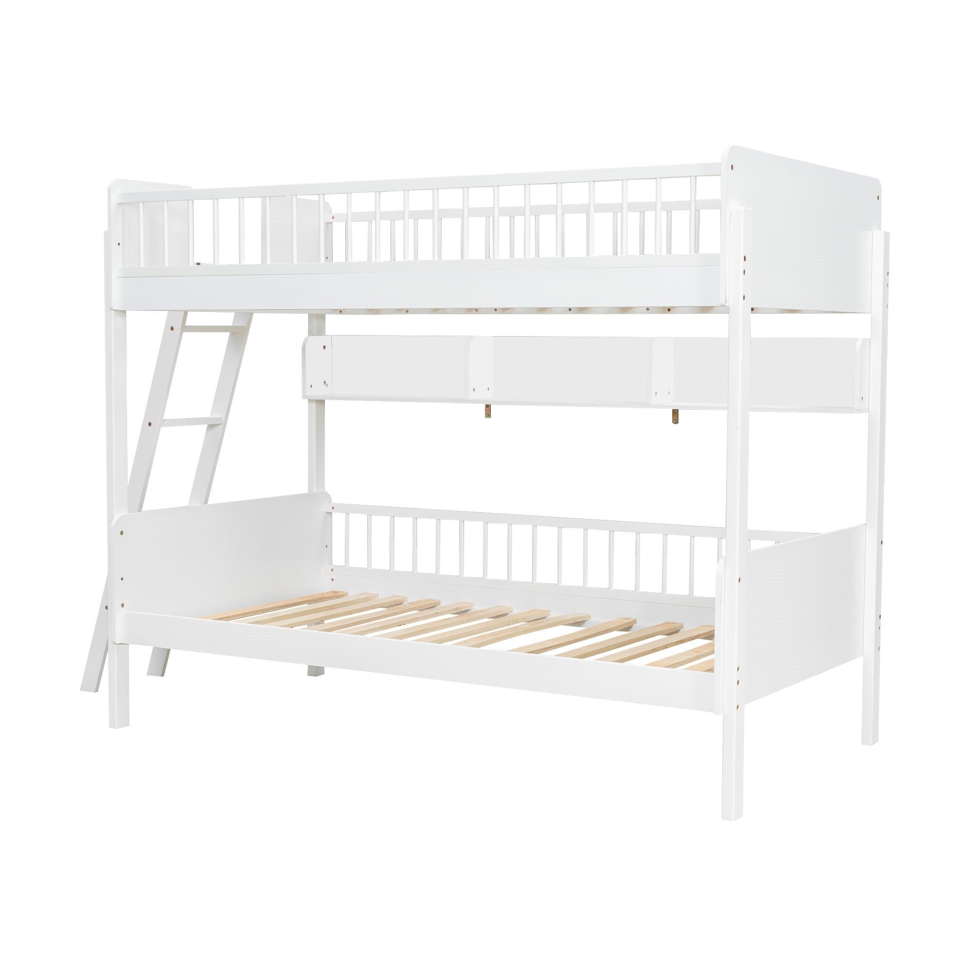 Bellemave® Twin Size Bunk Bed with 3 Storage Shelves, Safety Guardrails & Interchangeable Ladder, Space Saving Design for Kids Room, White - Bellemave
