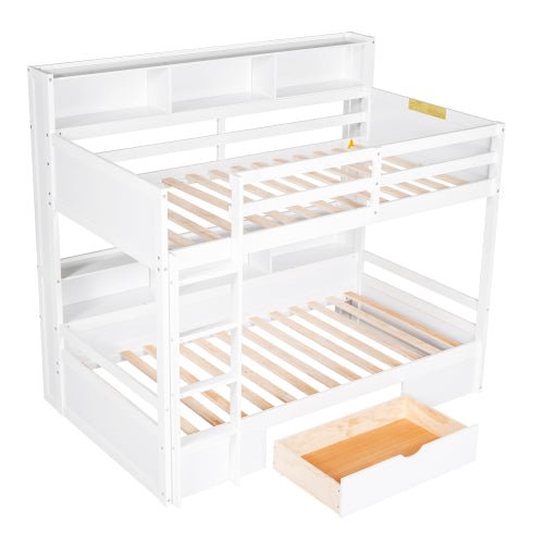 Bellemave® Twin Size Bunk Bed with Built - in Shelves Beside both Upper and Down Bed and Storage Drawer - Bellemave