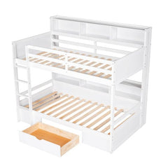 Bellemave® Twin Size Bunk Bed with Built - in Shelves Beside both Upper and Down Bed and Storage Drawer - Bellemave