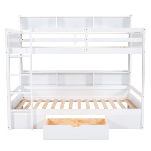 Bellemave® Twin Size Bunk Bed with Built - in Shelves Beside both Upper and Down Bed and Storage Drawer - Bellemave