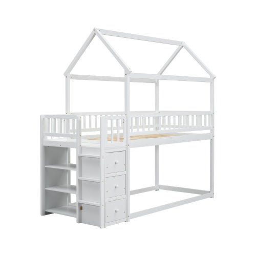 Bellemave® Twin Size Bunk Bed with Shelves and 3 Drawers - Bellemave