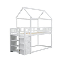 Bellemave® Twin Size Bunk Bed with Shelves and 3 Drawers - Bellemave