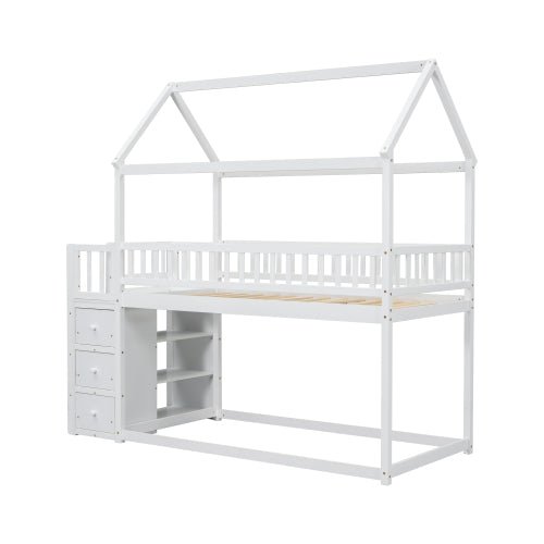 Bellemave® Twin Size Bunk Bed with Shelves and 3 Drawers - Bellemave