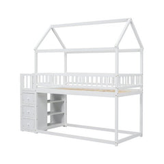 Bellemave® Twin Size Bunk Bed with Shelves and 3 Drawers - Bellemave