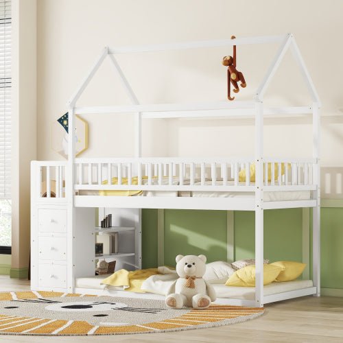 Bellemave® Twin Size Bunk Bed with Shelves and 3 Drawers - Bellemave