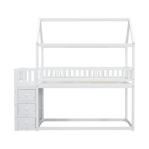Bellemave® Twin Size Bunk Bed with Shelves and 3 Drawers - Bellemave