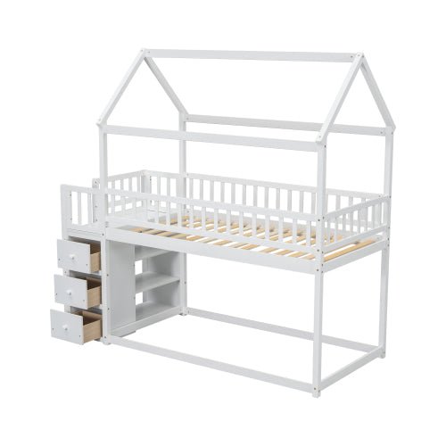 Bellemave® Twin Size Bunk Bed with Shelves and 3 Drawers - Bellemave