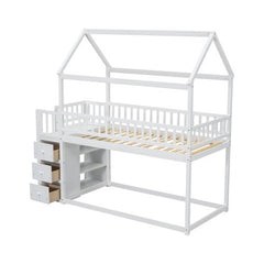 Bellemave® Twin Size Bunk Bed with Shelves and 3 Drawers - Bellemave