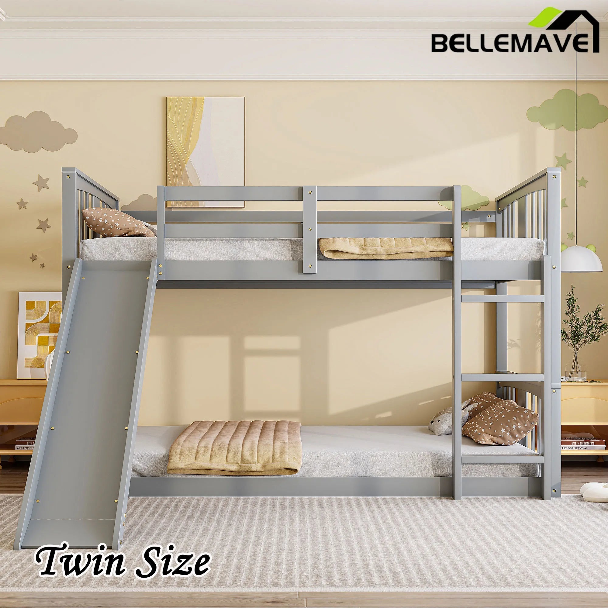 Bellemave® Twin Size Bunk Bed with Slide and Ladder - Bellemave