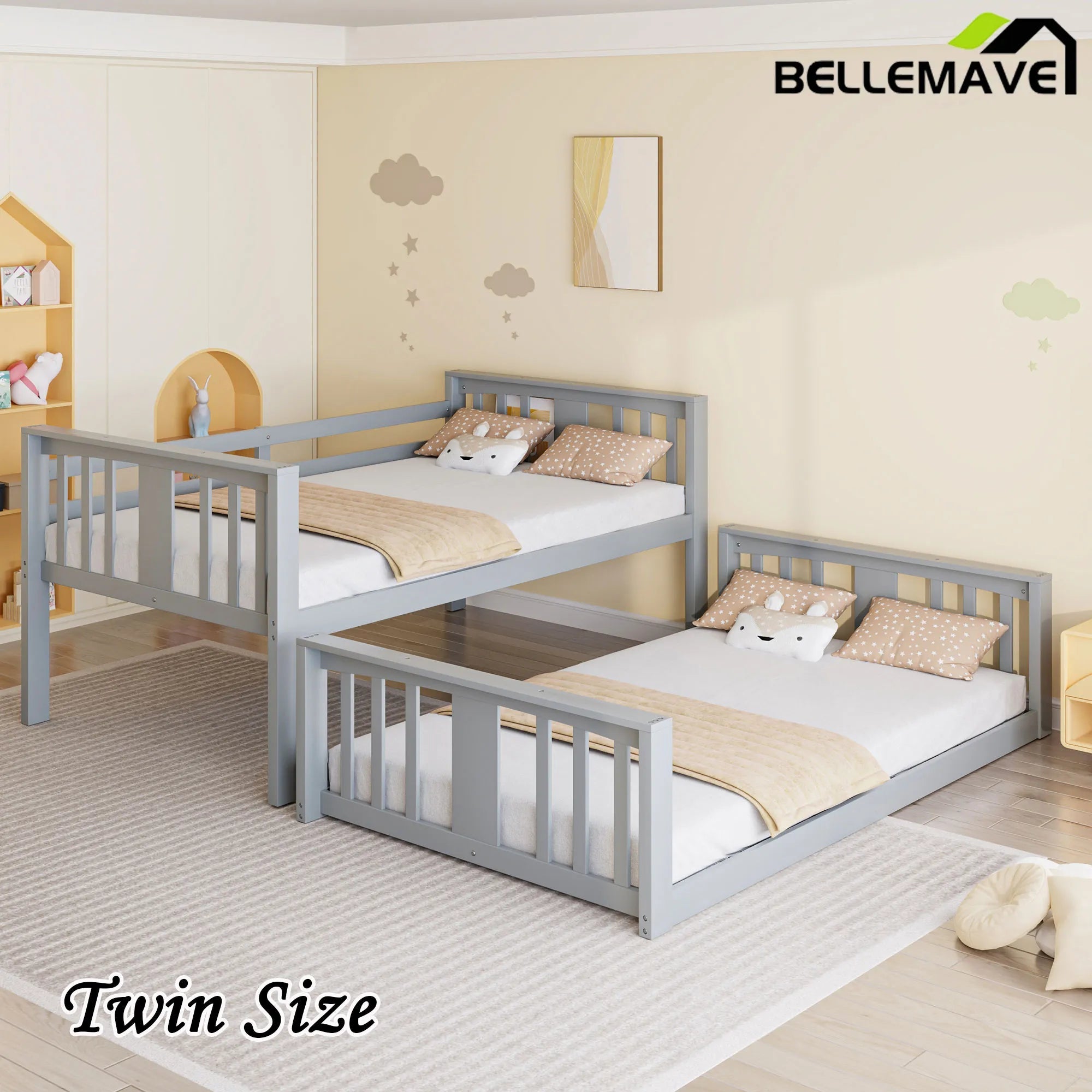 Bellemave® Twin Size Bunk Bed with Slide and Ladder - Bellemave