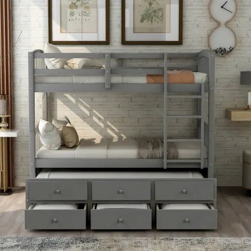 Bellemave® Twin Size Bunk Bed with Trundle Bed and 3 Drawers - Bellemave