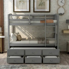 Bellemave® Twin Size Bunk Bed with Trundle Bed and 3 Drawers - Bellemave