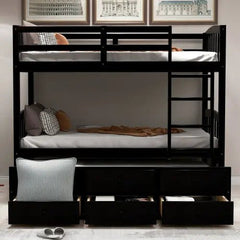 Bellemave® Twin Size Bunk Bed with Trundle Bed and 3 Drawers - Bellemave