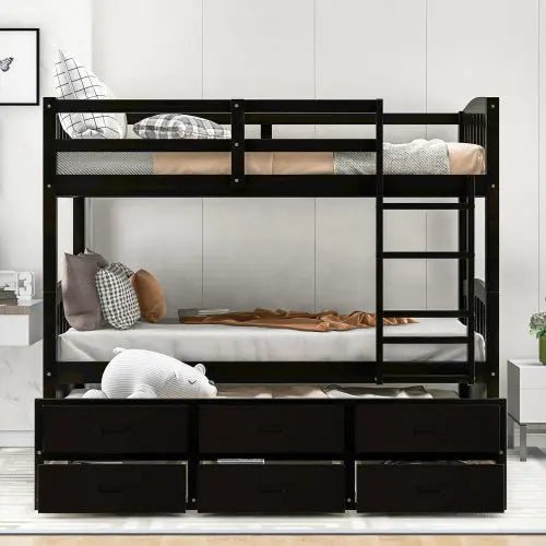 Bellemave® Twin Size Bunk Bed with Trundle Bed and 3 Drawers - Bellemave