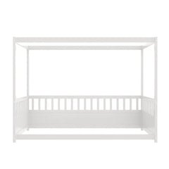 Bellemave® Twin Size Canopy Bed Frame with 4 Posters and Guardrails, Twin Size Montessori Floor Bed with High Fence - Bellemave