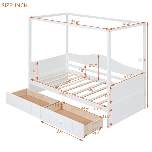 Bellemave® Twin Size Canopy Daybed with 2 Drawers - Bellemave